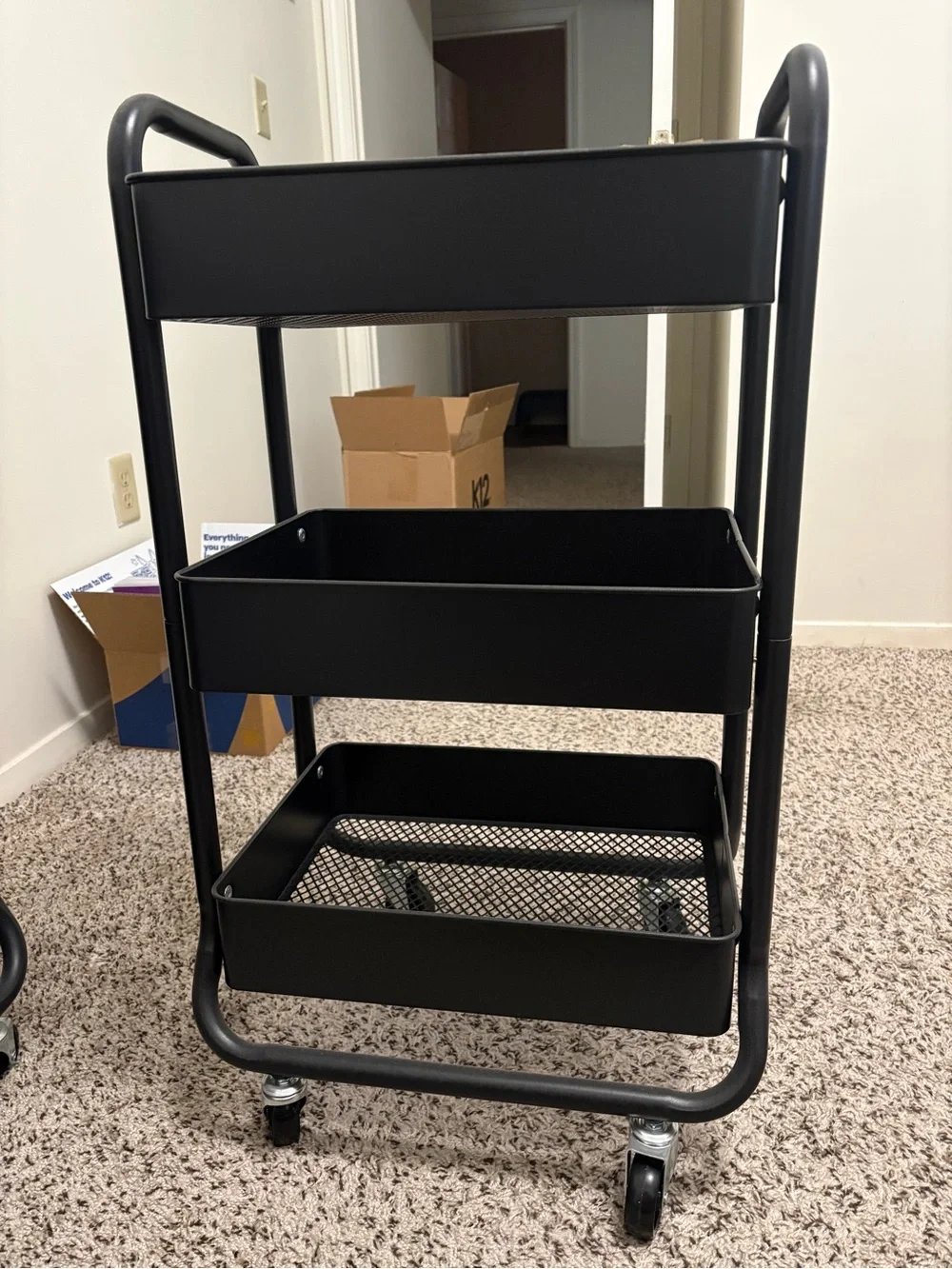 Black 3-Tier Rolling Metal Storage Cart